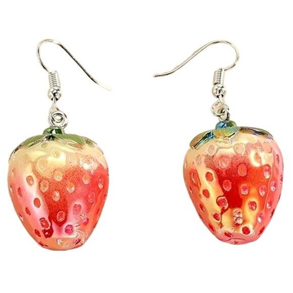 Strawberry Earrings Dangle Cottagecore Coquette Best Seller - Picture 1 of 4